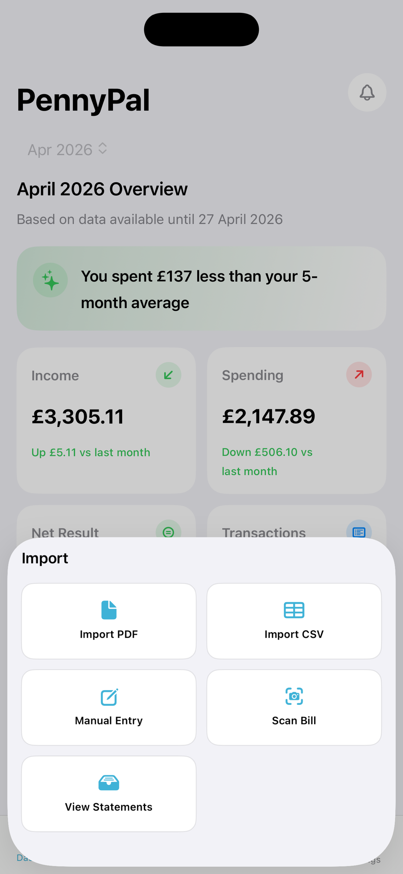 PennyPal import flow screenshot